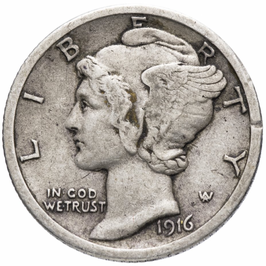 купить США 1 дайм (dime, 10 центов) 1916 новый тип, без знака монетного двора