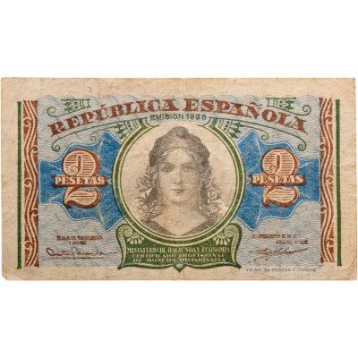 купить Испания 2 песеты 1938 года (Pick 95)