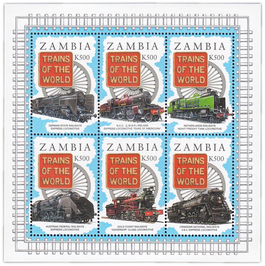 купить Замбия блок из 6 марок 1997 "Поезда мира"