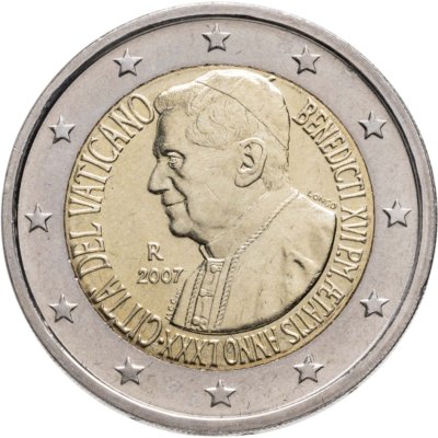купить Ватикан 2 евро (euro) 2007 80 лет Папе Бенедикту XVI