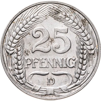купить Германия 25 пфеннигов (pfennig) 1909 D