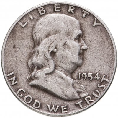 купить США 50 центов (1/2 доллара, half dollar) 1954 S Franklin Half Dollar знак монетного двора: "S" - Сан-Франциско