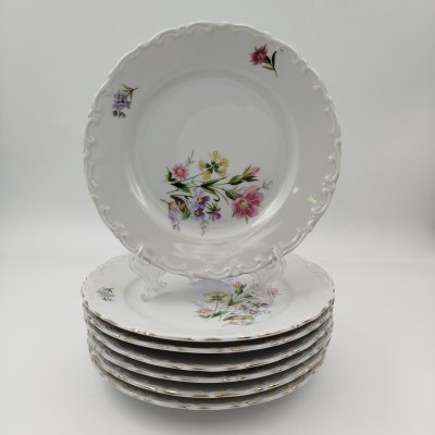 купить Набор из семи десертных тарелок с декором в виде полевых цветов, фарфор, деколь, золочение, Kahla, ГДР, 1960-1990 гг.