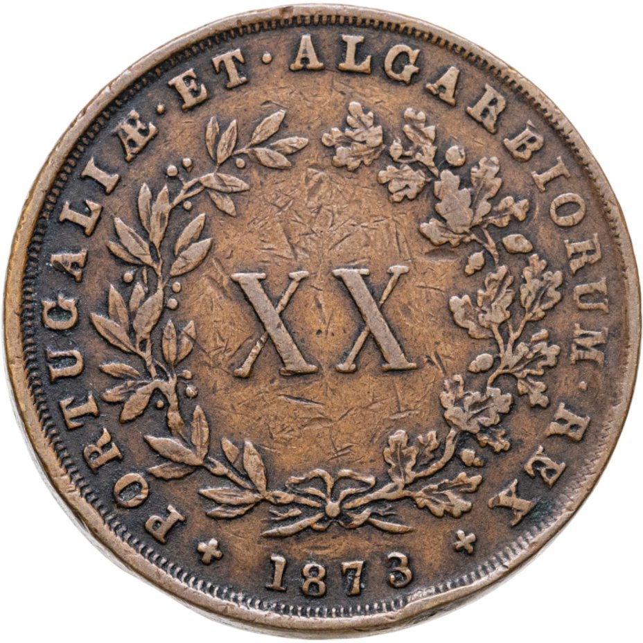 Купить Португалия 20 реалов (рейс, reis) 1873