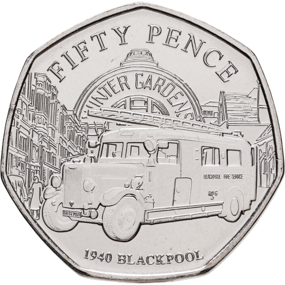 Купить Джерси 50 пенсов (pence) 2024 "История Пожарных Бригад - 1940 Блэкпул"