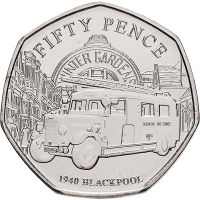купить Джерси 50 пенсов (pence) 2024 "История Пожарных Бригад - 1940 Блэкпул"