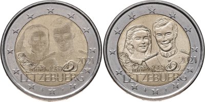 купить Люксембург, комплект из 2-х монет 2 евро (euro) 2021 40 лет со дня бракосочетания Великого Герцога Анри и Герцогини Марии (рельеф и контррельеф)