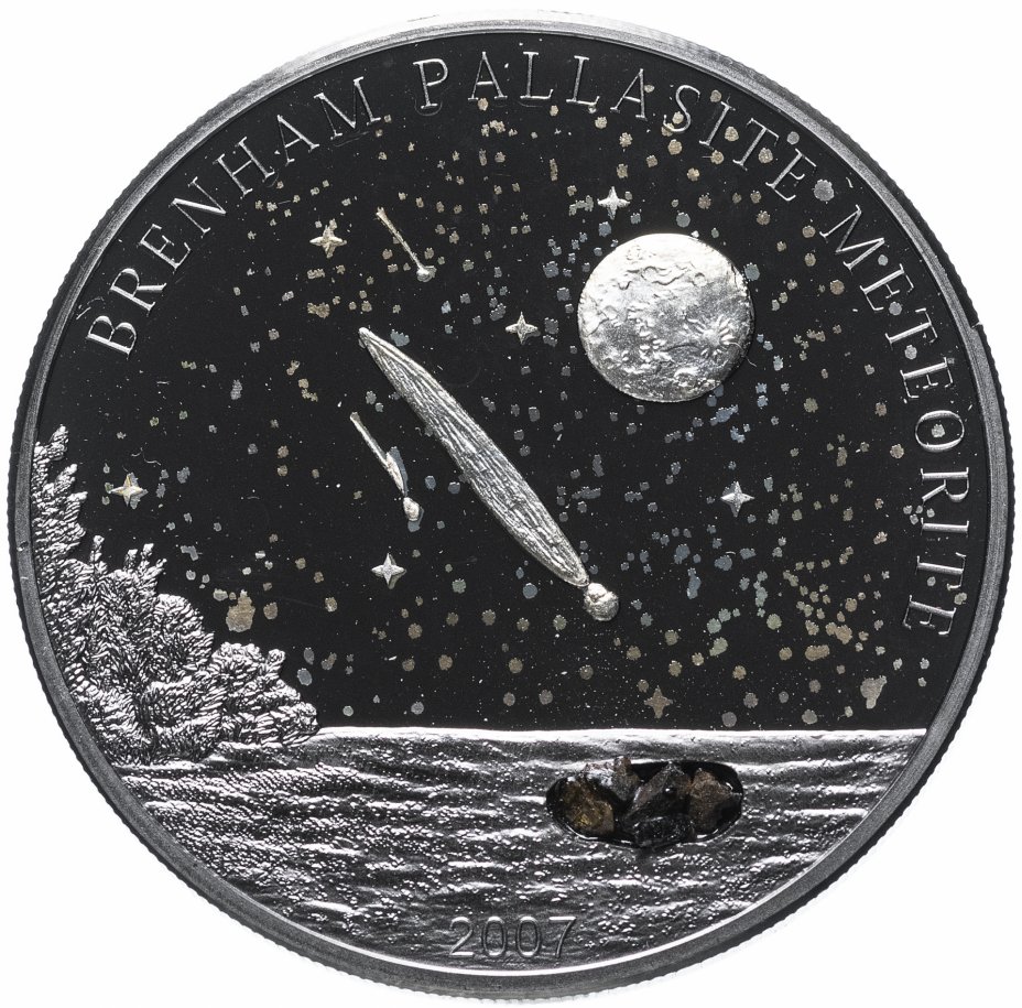 купить Острова Кука 5 долларов 2007 Метеорит Бренхам (вставка - кусочек метеорита) с сертификатом