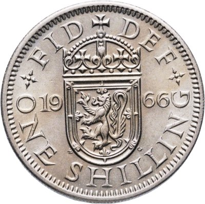 купить Великобритания 1 шиллинг (shilling) 1966 "Шотландский герб - атакующий лев внутри коронованного щита"