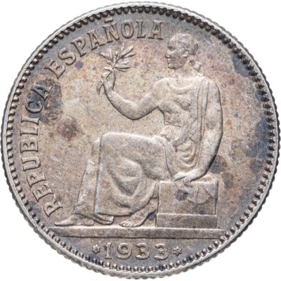 купить Испания 1 песета (peseta) 1933, 34 внутри звезд