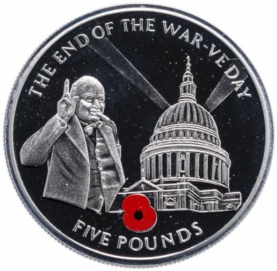 купить Гибралтар 5 фунтов 2005 "Окончание Второй Мировой войны"