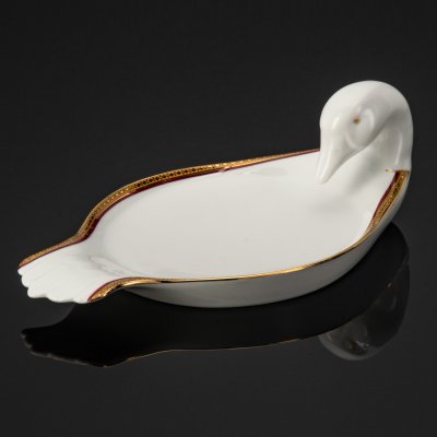 купить Блюдо сервировочное в виде утки, фирма Nach&Cach Limoges France, фарфор, деколь, золочение, Франция, 1970-1990 гг.
