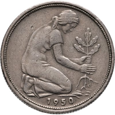 купить Германия ФРГ 50 пфеннигов (pfennig) 1950 F знак монетного двора: "F" - Штутгарт