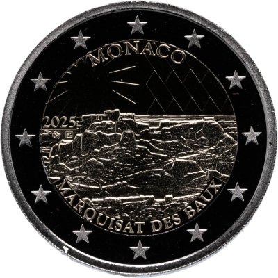 купить Монако 2 евро 2025 "Маркизат де Бо" в футляре с сертификатом