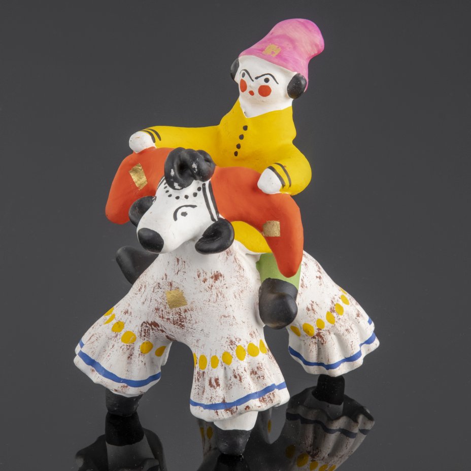 Игрушка Дымковская "Всадник на козлике", глина, роспись, СССР, 1970 ...