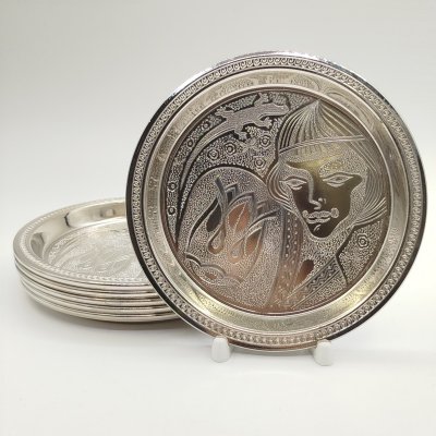 купить Набор из 6-ти тарелок (подносов) "Каменный цветок", Калининградский машиностроительный завод, медь, никелирование, СССР, 1960-1980 гг.