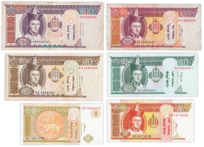 купить Монголия набор из 6 банкнот 1, 5, 10, 20, 50, 100 тугриков 2000-2018