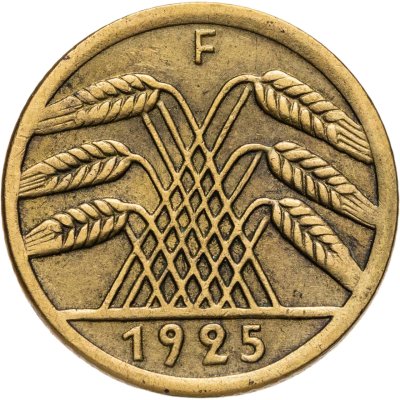 купить Германия 5 рейхспфеннигов (reichspfennig) 1925 F знак монетного двора "F" — Штутгарт