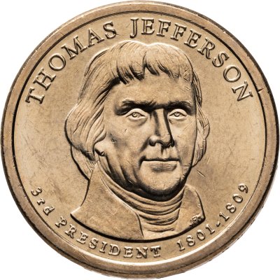 купить США 1 dollar (доллар) 2007 "Томас Джефферсон (3-й президент США)", знак монетного двора "Р" - Филадельфия
