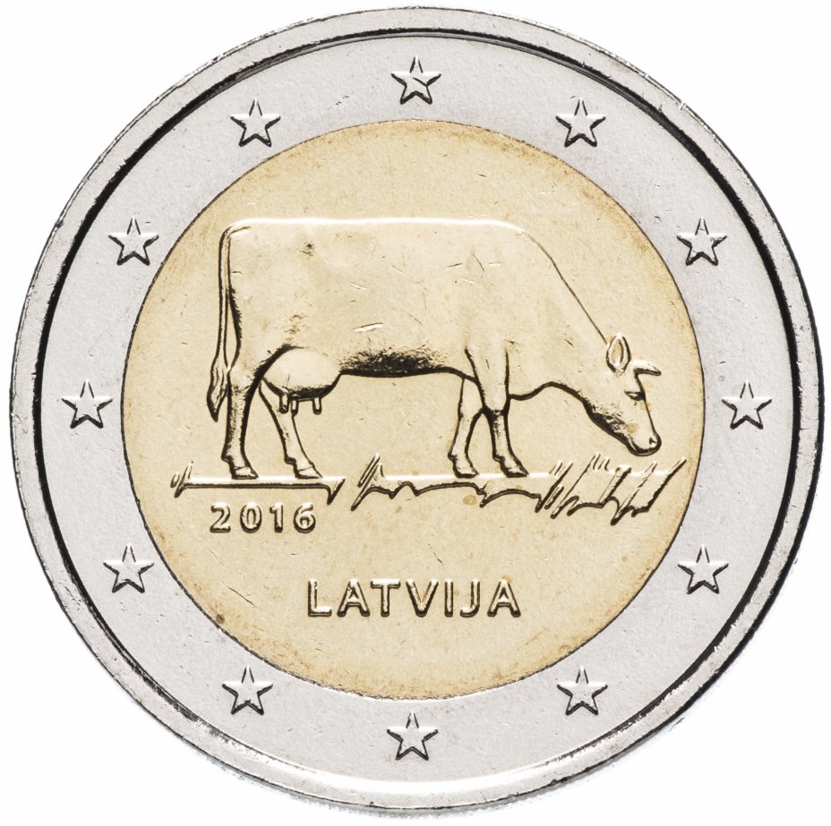 купить Латвия 2 евро 2016 "Корова"