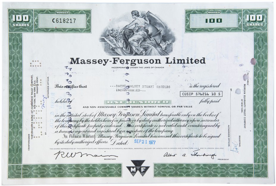 купить Акция США Massey- Ferguson Limited 1977