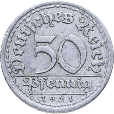 Купить Германия (Веймарская республика) 50 пфеннигов 1921 "А"