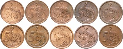 купить ЮАР набор из 10 монет 5 центов (cent) 1990-1999