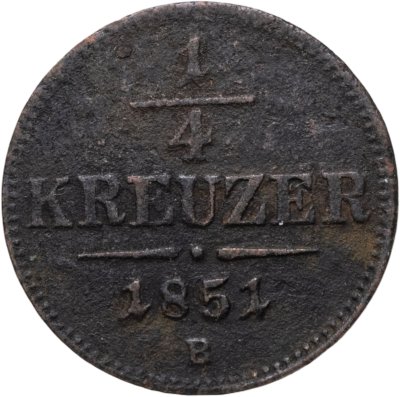 купить Австрия 1/4 крейцера 1851, знак монетного двора "В" - Кремница
