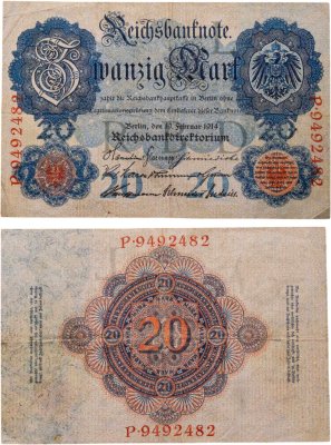 купить Германия 20 марок 1914 года Литера L