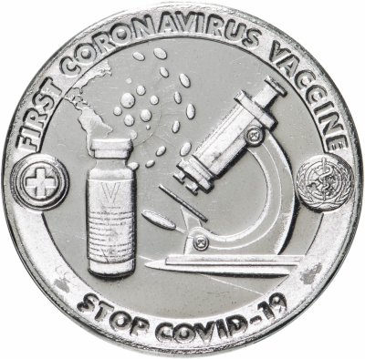 купить Монетовидный жетон Ангилья 3 доллара 2021 "Стоп COVID-19. Первая вакцина против COVID-19"