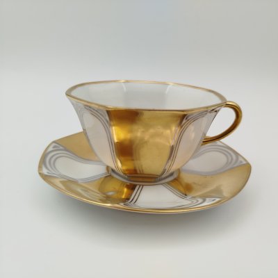 купить Пара кофейная в стиле ар-деко, Henri Balleroy, фарфор, золочение, серебрение, Limoges, Франция, 1908-1930 гг.
