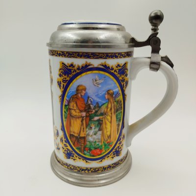 купить Кружка пивная, украшенная изображением сцен из оперы "Лоэнгрин" Рихарда Вагнера, фарфор, металл, деколь, Villeroy & Boch, Германия, 1970-1990 гг.