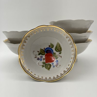 купить Набор из 6-ти пиал (мисок) с растительным декором, фарфор, роспись, золочение, Коростенский фарфоровый завод (КФЗ), СССР, 1970-1990 гг.