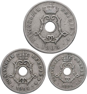 купить Бельгия набор 5, 10, 25 сантимов 1902-1909 на голландском языке (Belgie)