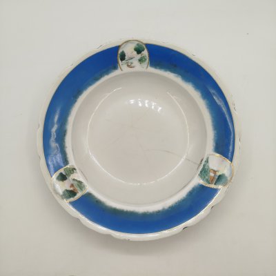купить Тарелка суповая из сервиза "Озерный", фарфор, деколь с подрисовкой, золочение, крытье, Фарфоровый завод «Пролетарий» (Бронница, Мста), СССР, 1930-1945 гг.