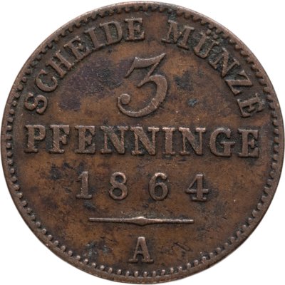 купить Германия, Пруссия 3 пфеннига 1864 А