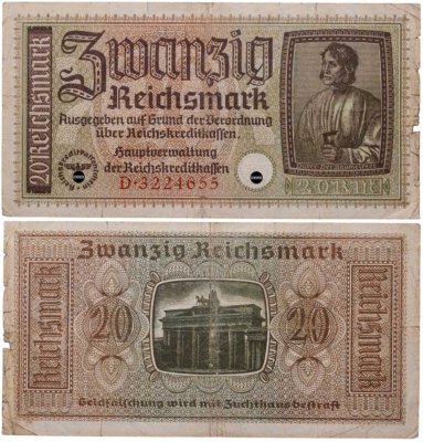 купить Германия, Третий Рейх 20 марок 1940-1945