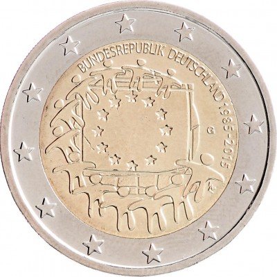Купить Германия 2 евро 2015 G "30 лет флагу Европейского союза"