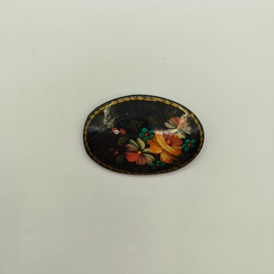 купить Брошь с растительным декором, папье-маше, лак, роспись, Россия, 1995 г.
