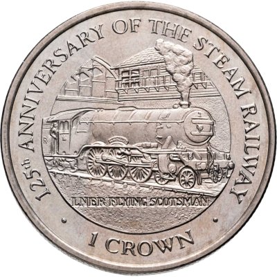 купить Остров Мэн 1 крона (crown) 1998 "125 лет паровой железной дороге - паровоз LNER Class A3 4472 "Flying Scotsman"