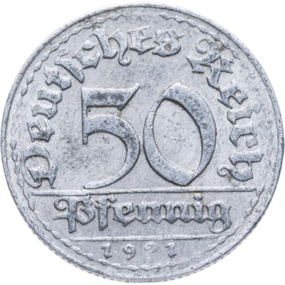Купить Германия (Веймарская республика) 50 пфеннигов 1921 "D"