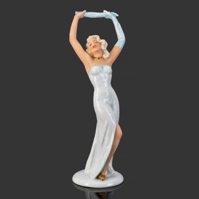 купить Статуэтка "Танцовщица с перчатками", фарфор, роспись, золочение, Unterweissbach Werkstätten (Унтервайсбах), Германия, 1940-1958 гг.