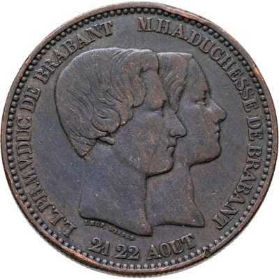купить Бельгия 10 сантимов 1853 "Свадьба Леопольда и Марии Генриетты"