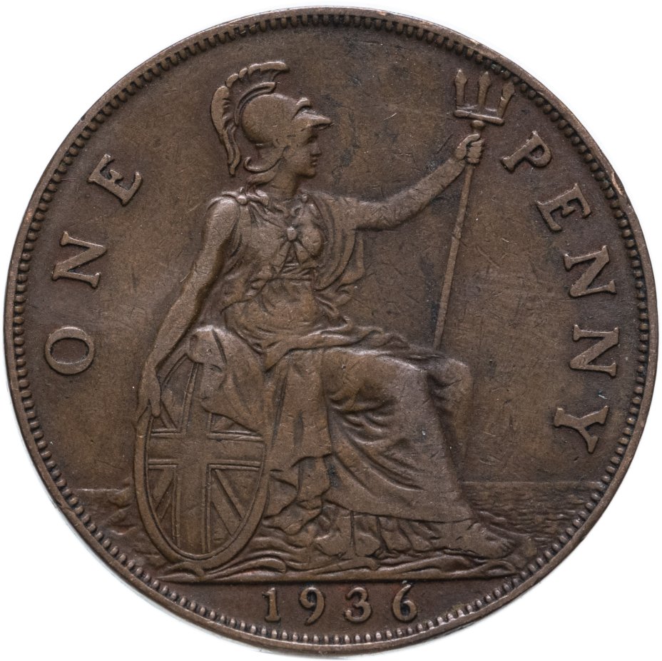 Монета Великобритания 1 пенни (penny) 1936 стоимостью 316 руб.