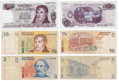 купить Аргентина набор из 3 банкнот 2 и 10 песо 1985-2016