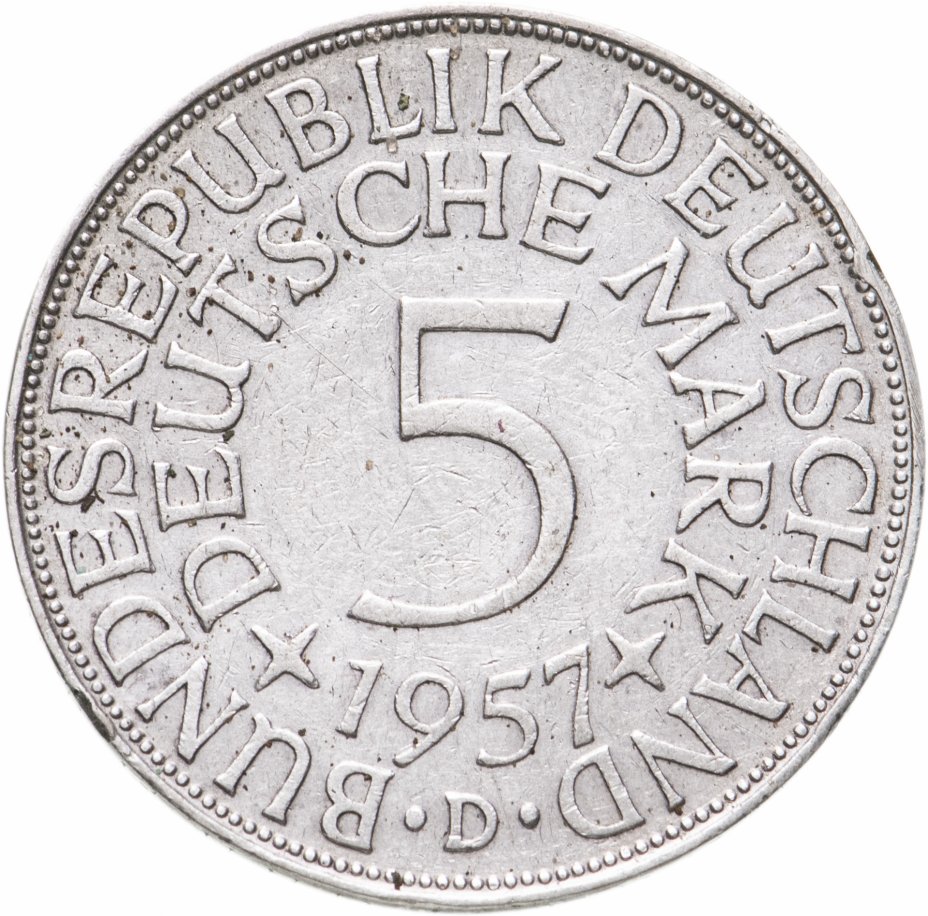 купить Германия, ФРГ, 5 марок 1957 знак монетного двора: "D" - Мюнхен