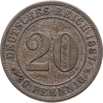 купить Германия 20 пфеннигов (pfennig) 1887 J знак монетного двора: "J" - Гамбург