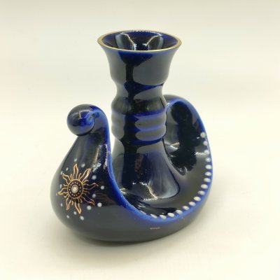 купить Подсвечник в виде масляной лампы, фарфор, крытье кобальтом, роспись, золочение, Бронницкий завод фарфоровых изделий «Возрождение», СССР, 1980-1990 гг.