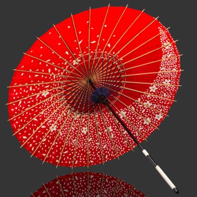 купить Зонтик солнцезащитный красного цвета с цветочным декором, бумага, дерево, Китай, 1950-1970 гг.