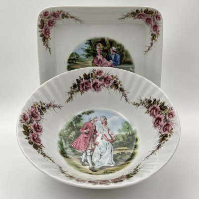 купить Салатник и блюдо, украшенные изображением галантной сцены, Royal Schwabap, фарфор, деколь, Нидерланды, 1970-1990 гг.
